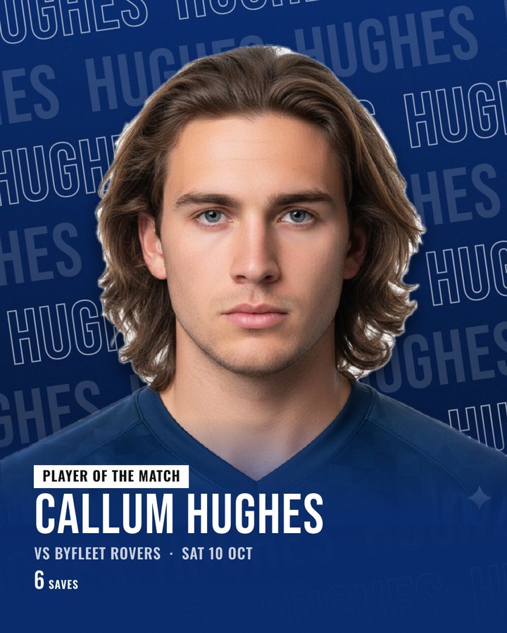 Player of the Match graphic with the player's name repeated behind them